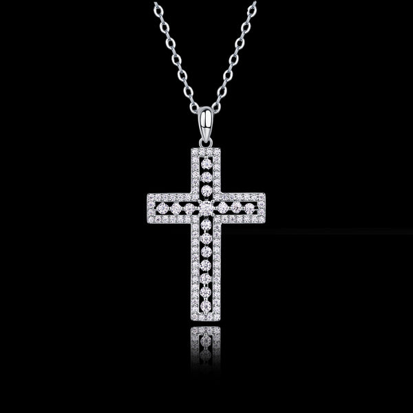 Cross Moissanite Pendant – S925 Platinum-Plated Necklace