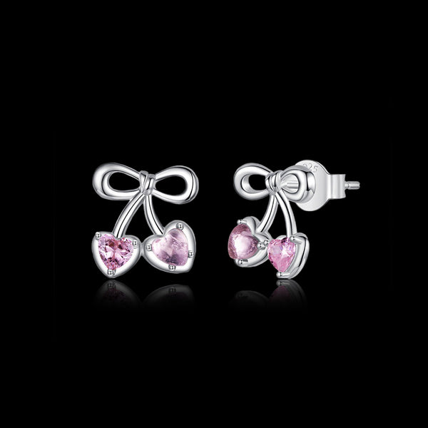 Heart & Bow Silver Stud Earrings