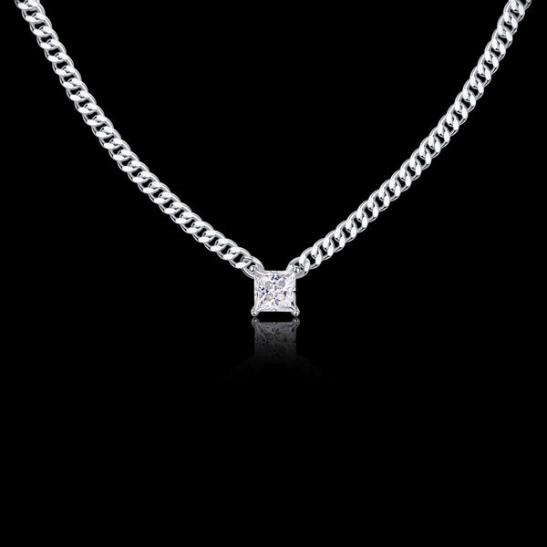 Luxe Square Chain Necklace – S925 Sterling Silver with Moissanite