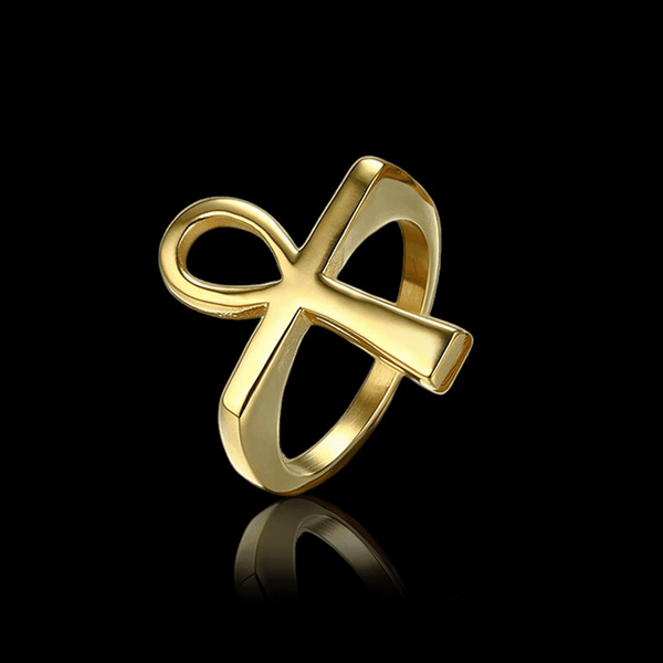 Ankh Stainless Steel Gold Ring - VillainsWear
