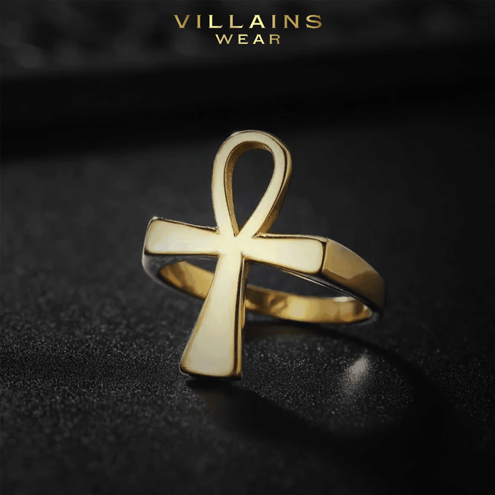 Ankh Stainless Steel Gold Ring - VillainsWear
