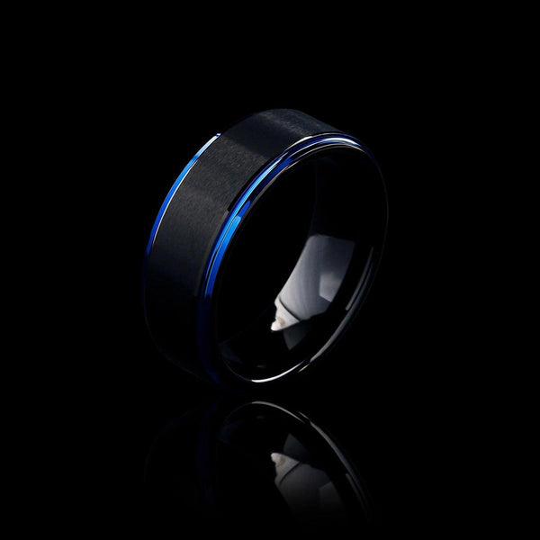 Black & Blue Tungsten Steel Ring - VillainsWear