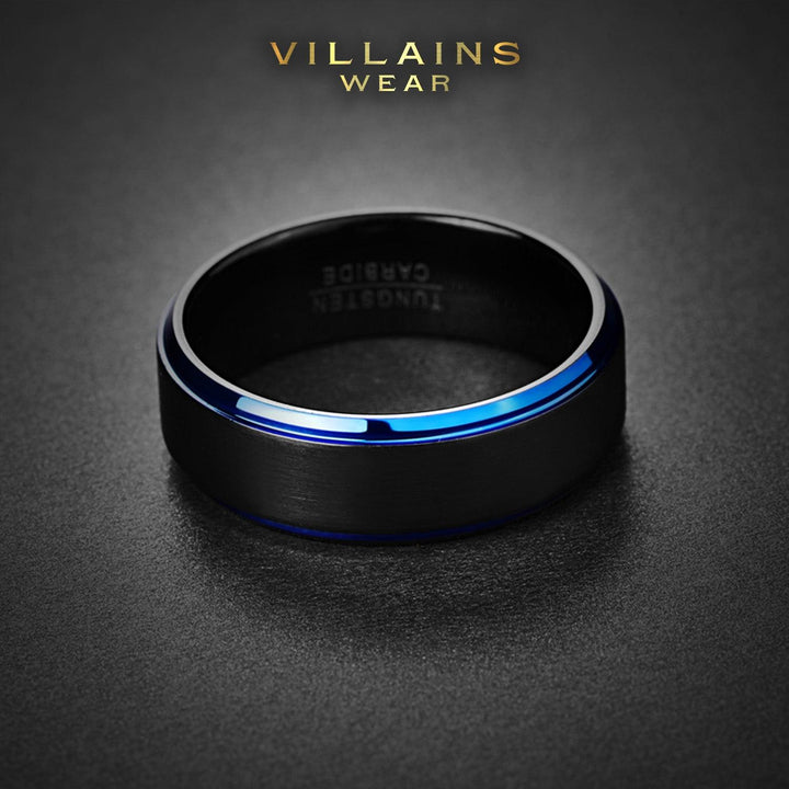 Black & Blue Tungsten Steel Ring - VillainsWear