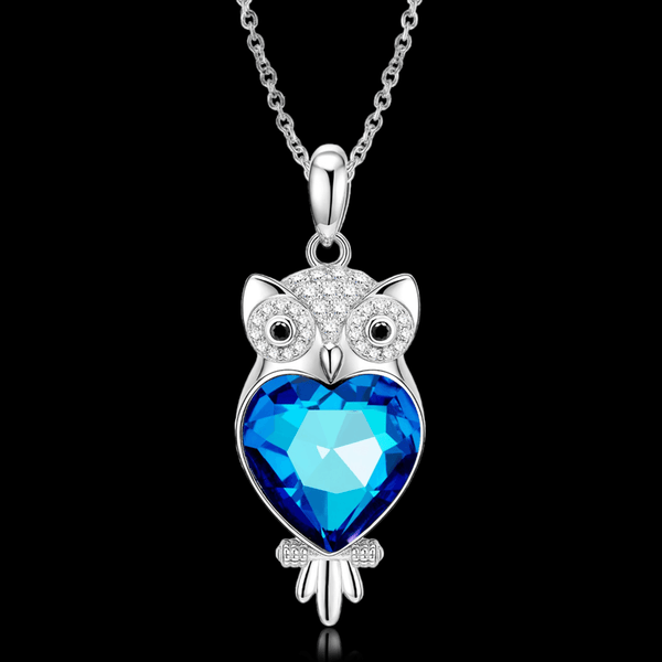 Owl Blue Crystal Necklace S925 Silver - VillainsWear