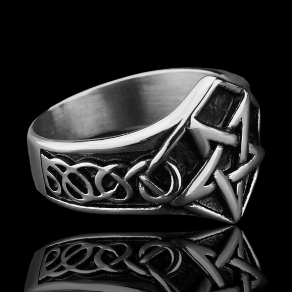Shadowed Pentagram Viking Steel Ring - VillainsWear