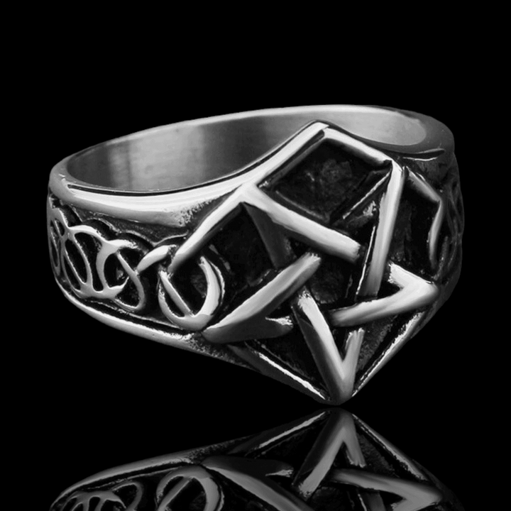 Shadowed Pentagram Viking Steel Ring - VillainsWear